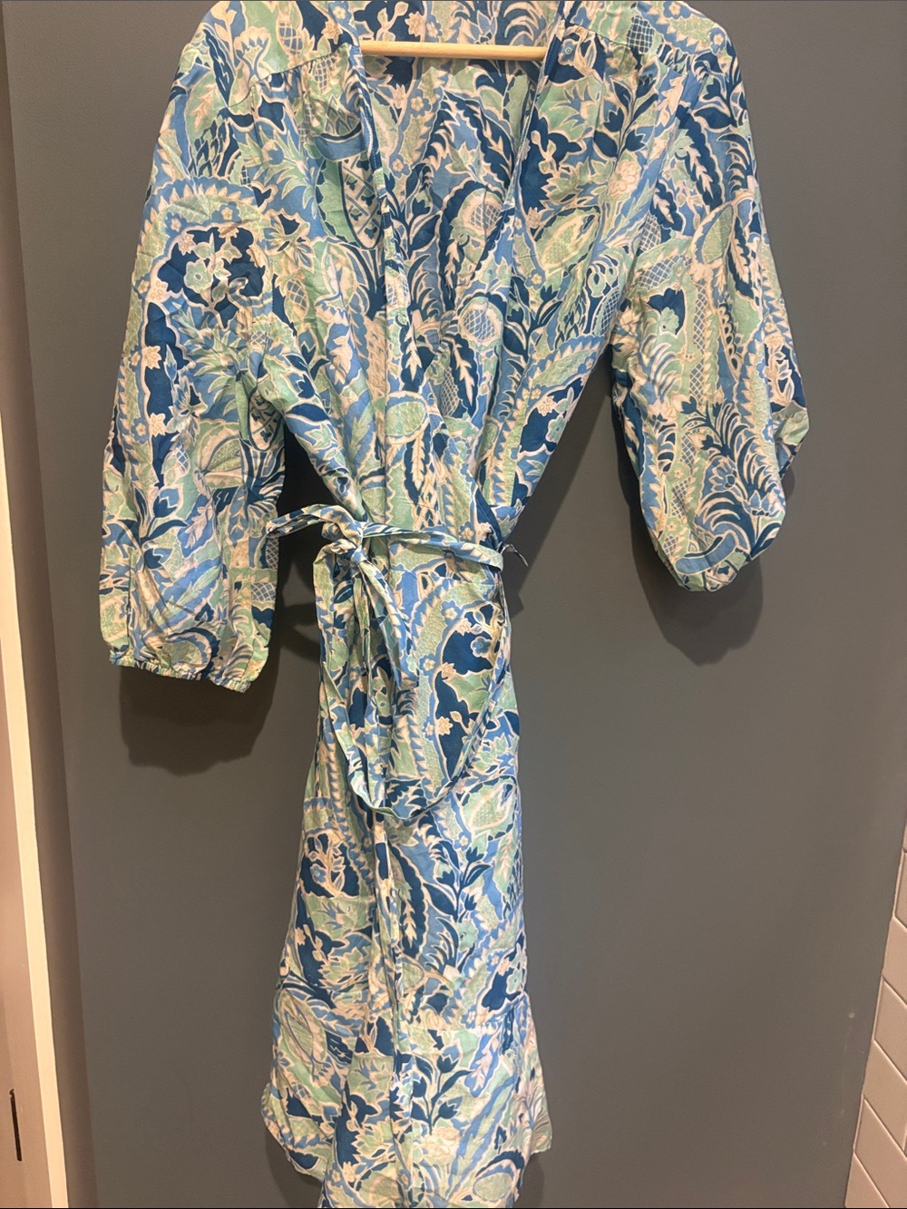 JMcLaughlin Floral Wrap Dress in Blue and Green XL